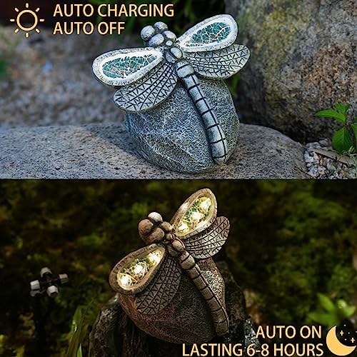 Rezpuao Garden Statue Dragonfly,Solar Dragonfly Decor for Outdoor,Resin Dragonflies Figurine with Solar Light for Patio,Balcony,Yard,Lawn Ornament,Perfect Garden Gift - Image 4