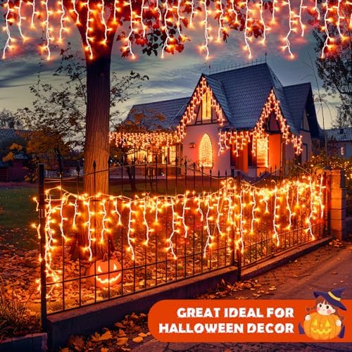 JMEXSUSS Orange Halloween Icicle Lights Outdoor, 800 LED Plug in - Image 5