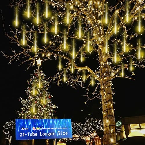 Warm White Meteor Shower Lights for Xmas Wedding Party Decorations, 24-Tube by Kwaiffeo