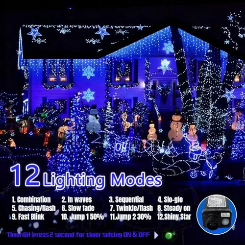 FLVOECN 98FT 960 LED Christmas Lights, Waterproof 8 Modes Ice Lights for Outside with Memory and Timer Hanging Fairy Lights Plug-in Curtain String Lights for Holiday Party Wedding Home (Blue) - Image 3