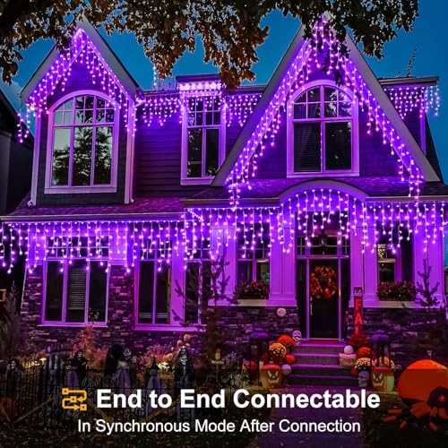 66ft Purple Christmas Lights Outdoor Indoor, 640 LED Icicle Lights for Outside Twinkle Christmas Lights with 120 Drops Clear Wire Timer 8 Modes for House Party Tree Yard Patio Eaves Holiday Decoration - Image 5