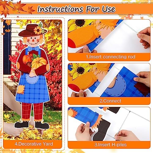 Sintuff 4 Pcs 31.5 x 11 Inch Fall Yard Signs Fall Outdoor Decorations Thanksgiving Scarecrow Yard Signs with Stakes Thanksgiving Garden Scarecrows for Outdoor Lawn Garden Autumn Welcome Decorations - Image 6