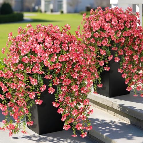 8PCS 29.5"Fake Hanging Flower&Eucalyptus for Front Porch Decor(Rose Red) by GLIDLION