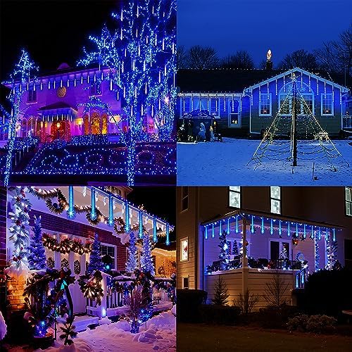 Blue Christmas Lights Outdoor 24 Tubes 576 LED Meteor Shower Icicle Lights - Image 2