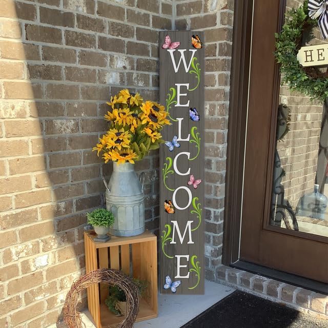 Rustic Butterflies Wood Welcome Porch Sign 20x120cm Welcome Porch Sign Spring Butterfly Flower Decorations for Standing Hanging Home Front Door Yard Party Decor Indoor Outdoor Decor - Image 3