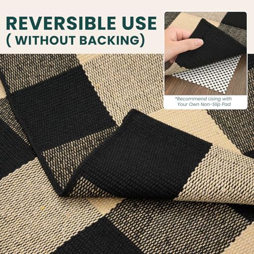 KOZYFLY Buffalo Plaid Area Rugs 2x4.3 Ft Brown and Black Rug Front Door Mat - Image 4