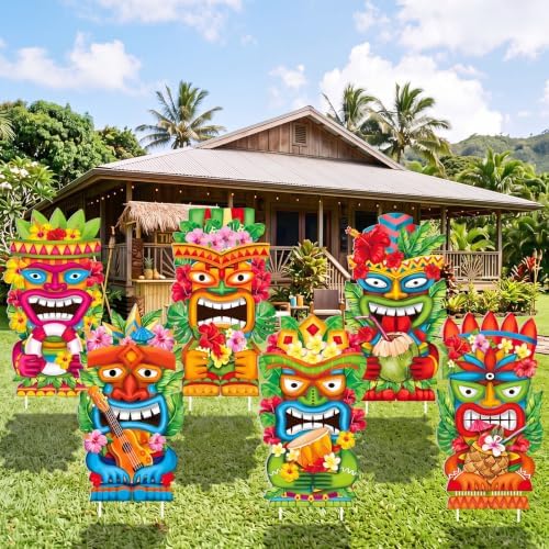 SiliFine 6 Pcs Tiki Outdoor Decor 2026 Vbs Decorations Jungle Party Rainforest Themed Decorations Outside Yard Sign Garden Stakes for Summer Hawaiian Luau Classroom Birthday Party by SiliFine