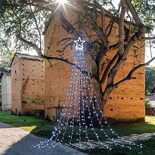 Christmas Decoration Lights, Outdoor Christmas String Lights 320 LED 11.5Ft Waterfall Tree Light with Big Star Topper Waterproof 8 Light Modes for Xmas New Year Holiday Yard Outdoor Indoor Decor - Image 6