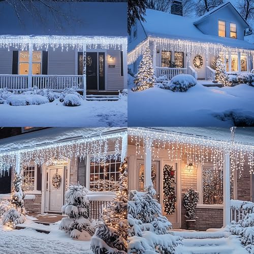 Dazzle Bright Christmas Icicle Lights, 88.5 FT 1080 LED 8 Modes Curtain Fairy Lights with 180 Drops, Xmas String Lights for Outdoor Holiday Wedding Party Decorations (White) - Image 5