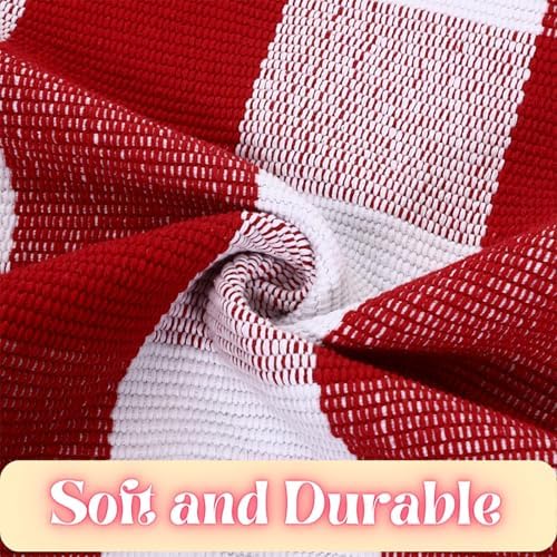 Ckorzen Red and White Plaid Rug, 8' x 10' Christmas Front Porch Outdoor Rug, Handwoven Cotton Washable Rug for Layered Door Mats, Holiday Entryway and Home Décor - Image 5