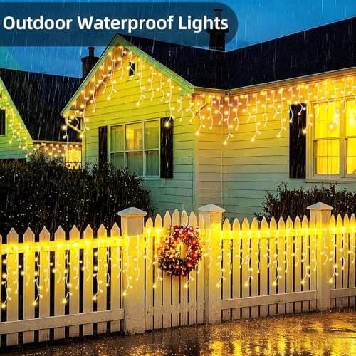 65 FT 640 LED Christmas Lights Outdoor Decorations Clear Wire String Lights Plug in 120 Drops 8 Modes Memory Timer Connectable Curtain Fairy Lights Waterproof for Holiday Wedding Party-Warm White - Image 2