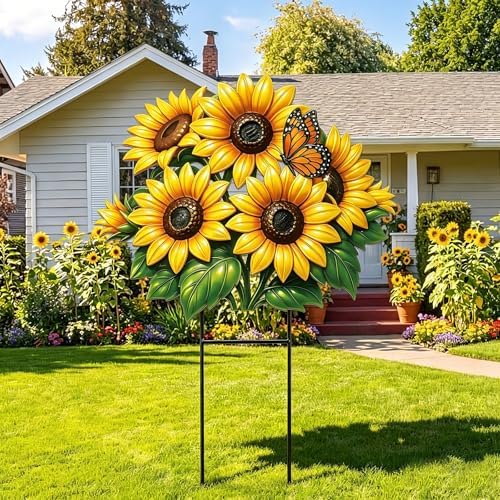 Amyhill 20 Inch Summer Sunflower Metal Outdoor Decor Garden Stake - Image 5