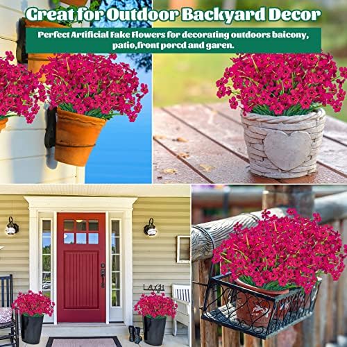 24 Pcs Artificial Flowers for Outdoor, Plastic Fake Flowers Decor, Rose Red - Image 6