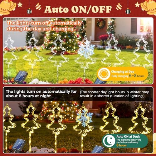 6 Packs Christmas Tree Solar Garden Lights with 8 Light Modes, 21.65 Inches Tall Christmas Outdoor Lighting with 20 LEDs Each, Solar Outdoor Xmas Decor for Garden, Path, Patio (Warm White) - Image 3