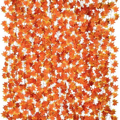 CQURE 24 Pack Fall Leaf Garland,Artificial Fall Vines Autumn Garland Fall Maple Leaves Thanksgiving Decor for Home Wedding Fireplace Christmas by CQURE