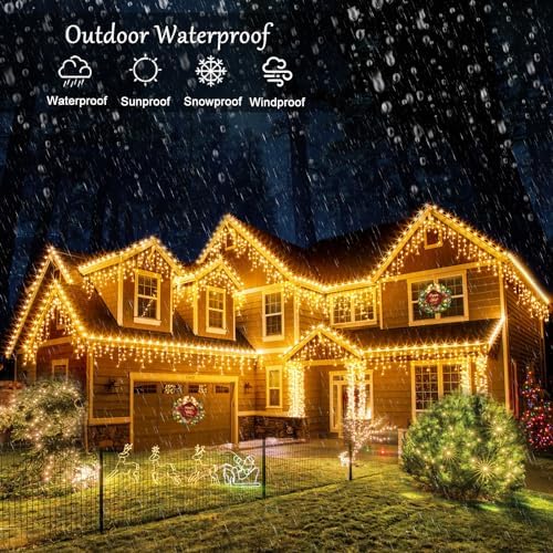 Christmas Lights Outdoor, 66ft 640 LED Icicle Lights for Outside Warm White - Image 6