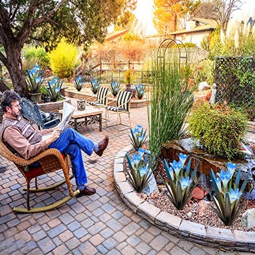 Homight Metal Agave Plant Outdoor Decoration Lily Mexican Yard Art Garden Gift Home Decor Hand Painted Metal Agave Garden Yard Statue, Outdoor Lawn Ornaments (2 Big Blue Lilies) - Image 2