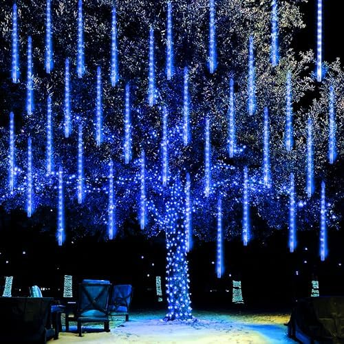 Dazzle Bright Christmas Lights Outdoor, 288LED Meteor Shower Rain Lights 12 Inch 8 Tubes, Waterproof Plug in Falling Icicle Light Christmas Decorations for Xmas Tree Yard House Decor (Blue) by DazzleBright
