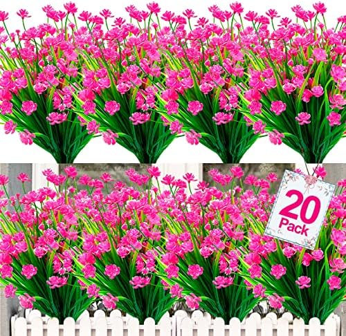 20 Bundles Artificial Flowers for Outdoors, Summer Spring Grass Camellia by TURNMEON
