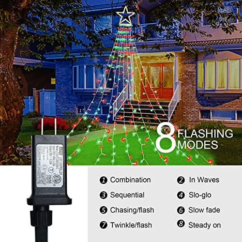 Christmas Lights Outdoor, 320 LED 8 Light Modes Outdoor Christmas Decorations, Plug-in Waterproof Christmas String Lights for Yard, Garden, Party, Holiday, Xmas Decor - Red & Green - Image 2