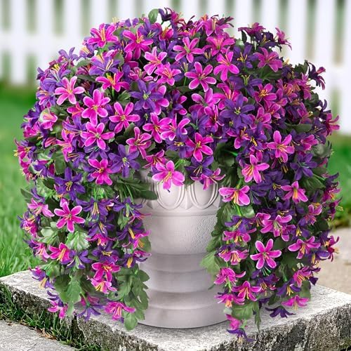 Ivydale Artificial Fake Hanging Flowers Plants for Outdoors Decoration, UV Resistant 2PCS Faux Lily Flower Vines for Home Patio Porch Balcony Garden Yard, Mixpurple by Ivydale