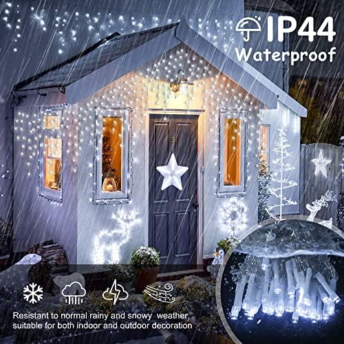 White Christmas Icicle Lights, 300 LED 33FT Icicle Curtain Lights - Image 4