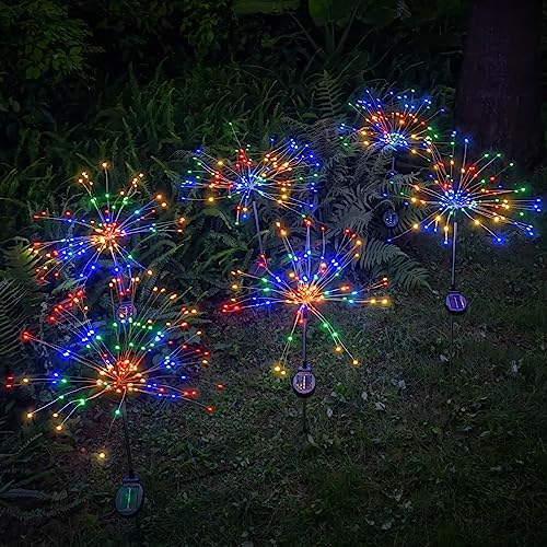 DONGULI Outdoor Solar Garden Lights, 120 LEDs 8 Lighting Modes 6 Packs Waterproof Solar Fireworks Light Sparklers for Patio Walkway Yard Courtyards Pathway Christmas Party Decorations by DONGULI