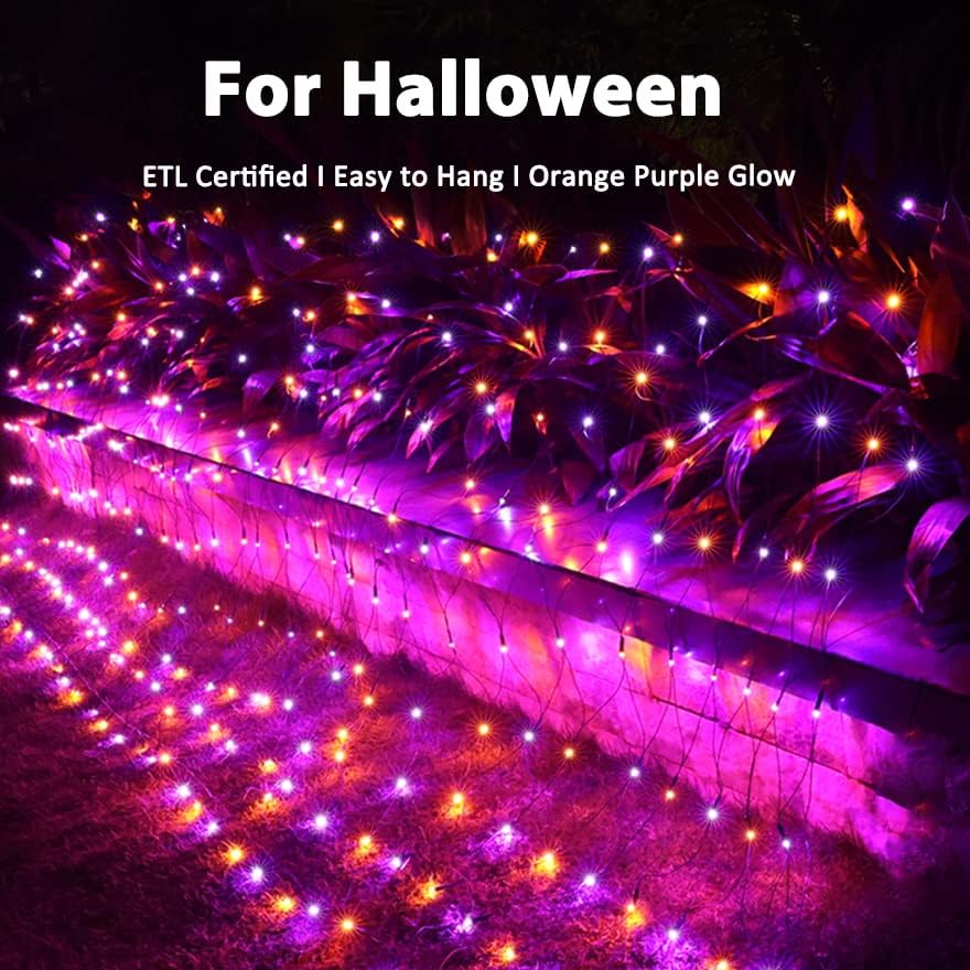 Lomotech Orange Purple Halloween Net Lights, 12ft x 5ft 360 LED Mesh Light - Image 4
