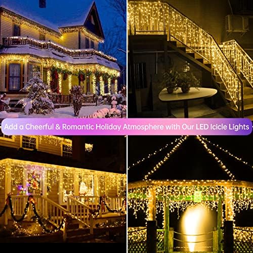 Christmas Icicle Lights Outdoor Decorations 1008 LED 98.4 FT Icicle String Lights with 189 Drops, 8 Modes Curtain Fairy Icicle Lights for Christmas Wedding Party Eaves Patio Yard (Warm White) - Image 6