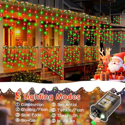 131FT 1440LED Christmas Lights Outdoor Waterproof Curtain Lights with 8 Modes Timer Hanging Fairy Lights Plug in String Lights for Holiday Wedding Party Decoration(Red and Green) - Image 3