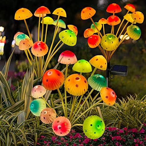 Solar Garden Lights Decorative,2 Pack 24LED Solar Powered Mushroom Lights Outdoor, Gifts for Women Birthday Mothers Day, Mushroom Flower Light Yard Decor Outside Waterproof for Lawn Porch Patio - Image 2