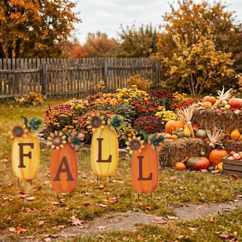 hogardeck Outdoor Fall Thanksgiving Decorations for Home, 4 PCS Metal Pumpkin Decorative Garden Stakes with Sunflowers for Fall Decorations, Yard Signs for Garden Home Lawn Patio - Image 3