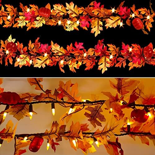 Fall Maple Leaf String Lights Plug in 120V UL Certified, Thanksgiving Decorations Fall Garland Lights String 8ft with Traditional 35 Incandescent Bulbs for Halloween Garland Fall Decor for Outdoor by NUY+Nearly+Upon+You