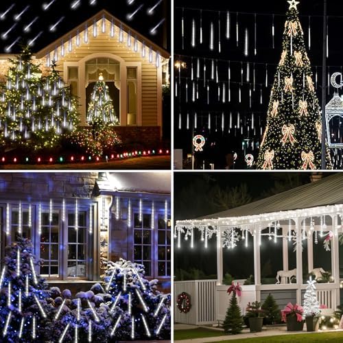 Aokudoni Christmas Lights Outdoor 24 Tube 576LED Meteor Shower Lights White - Image 3