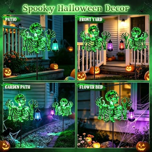 VOOKRY Halloween Skeleton Lantern Decor, Glow in The Dark Iron Skull - Image 3