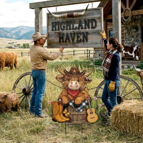 Amyhill Western Highland Cow Metal Garden Stakes Yard Sign Decoration - Image 4