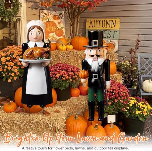 Geelin 2 Pack Fall Thanksgiving Metal Garden Stakes,Pilgrim Couple - Image 4