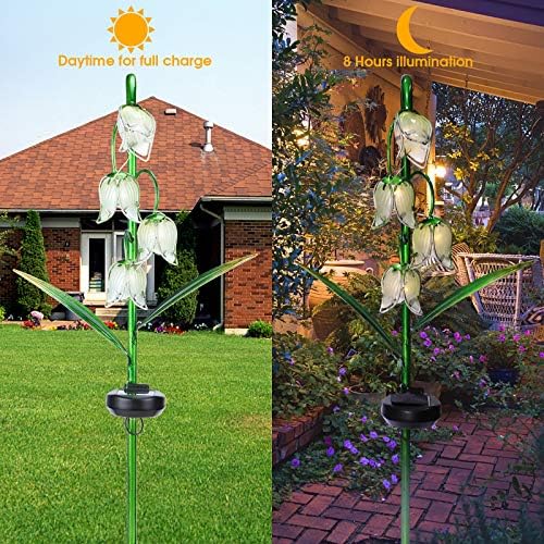 VCUTEKA Outdoor Solar Garden Light, Lily of the Valley Glass Flower Decor - Image 6