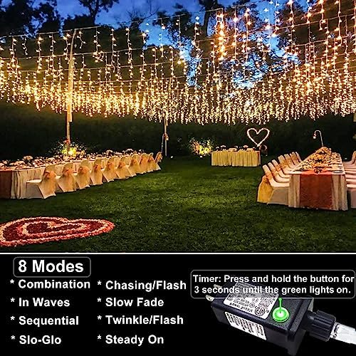 132ft Icicle Lights for Outside - 1280 LED Christmas Lights Warm White - Image 4