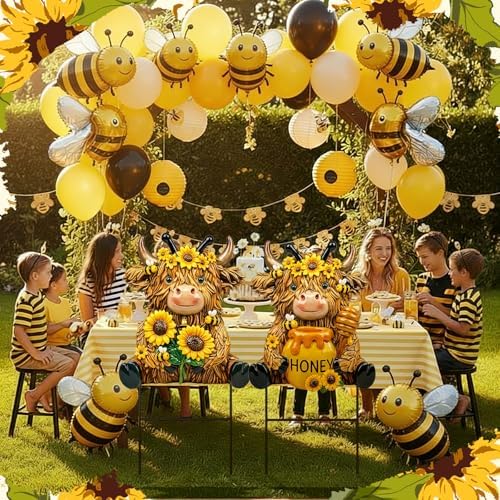 Amyhill 2 Pcs Highland Cow Outdoor Decor, Sunflower Bee Metal Garden Stakes, Honey Themed Yard Signs for Spring Summer, Patio Lawn Walkway Decorations, Cute Cow Gifts for Garden Lovers - Image 6