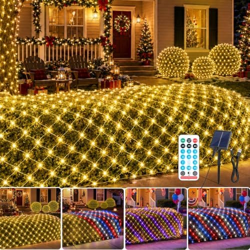 Solar Christmas String Lights Outdoor, 6FT x 4FT 128LED Christmas Net Light by HELESIN