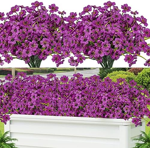24 Pcs Artificial Flowers for Outdoor, Plastic Fake Flowers Decor, Fuchsia by Lnoicy