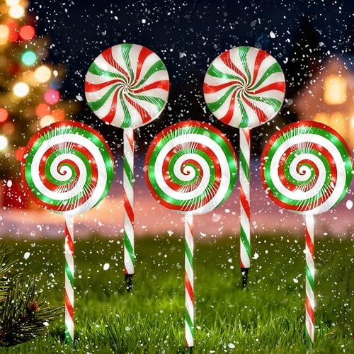 Christmas Lollipop Pathway Lights-5 Pack Solar Powered Outdoor Garden Path Lights Xmas Candy Cane Landscape Lighting Solar Waterproof Decorative Lights Decorations Outside Yard by VERLIAN