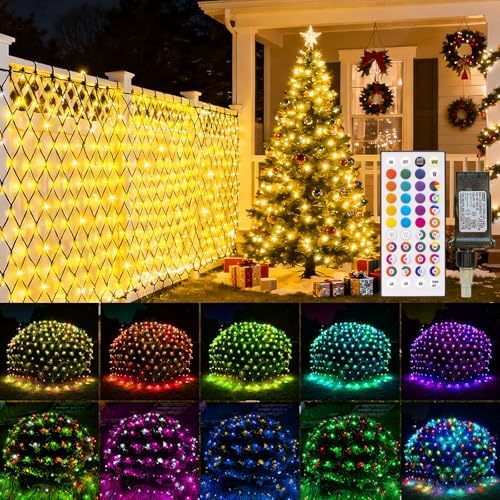Obrecis Christmas Net Lights Outdoor, 240 LED 35 Color Changing Mesh Lights, 14.8 ft x 5 ft Waterproof Connectable Multicolored String Lights for Bushes Xmas Tree Garden Party Home Decor by Obrecis