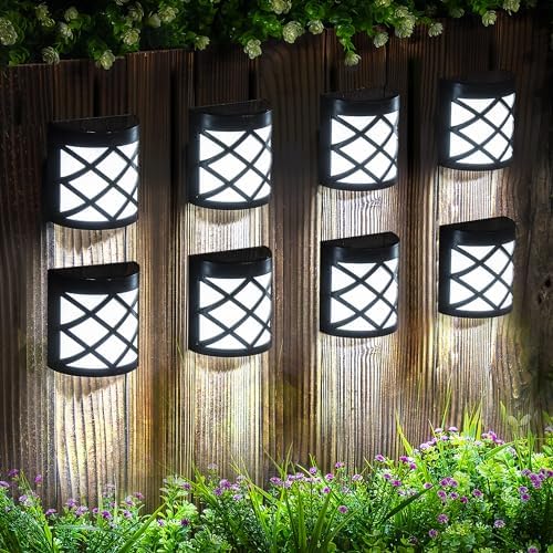 GIGALUMI 8 Pack Solar Fence Light Cold White Porch Solar Powered Decor Outdoor Waterproof Wall Fence Lights for Garden, Yard, Patio, Front Door, Garage by GIGALUMI
