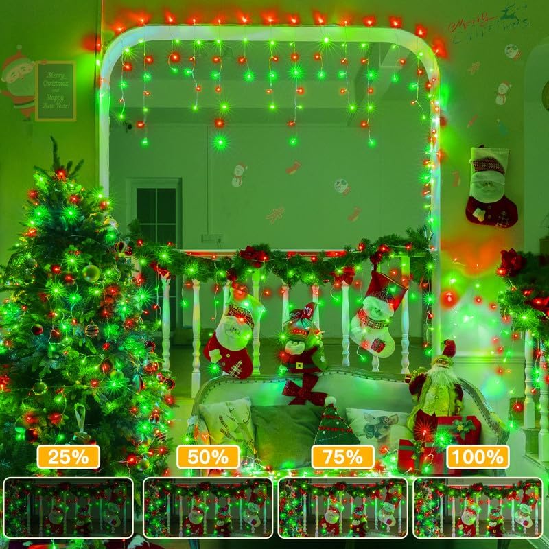 Ollny Icicle Lights for Outside 504LED 41FT, Red and Green Christmas Light with Remote 8Modes Timers Waterproof, Plug in Connectable Hanging Lights for Outdoor Indoor House Roof Holiday - Image 6