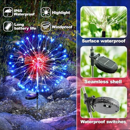 Anordsem Solar Lights Outdoor Waterproof: Garden Light Solar Powered for Yard Outside - LED Sparkler Fireworks Colorful Lighting Patio Decor 6 Pack - Gardening Gifts for Women Men Gardener - Image 5