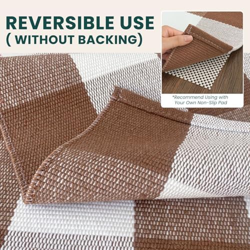 KOZYFLY Buffalo Plaid Area Rugs 2.3x3.6 Ft Front Door Mat, Brown and White - Image 5