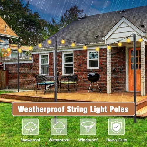 NUERPO 6 Pack String Light Poles,Metal Poles for Hanging Outdoor Light Strings,6 Pack 10 FT Light Poles Stand for Outside Garden,Patio,Wedding,Backyard,Deck,Party - Image 5