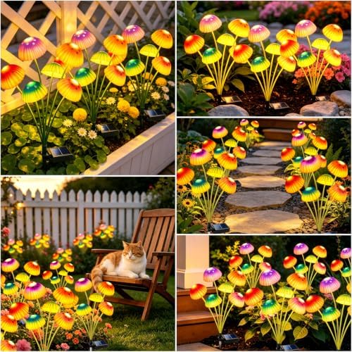 4 Pack 24LED Solar Powered Mushroom Lights Outdoor,Solar Garden Lights Decorative,Gifts for Women Birthday Mothers Day, Mushroom Flower Light Yard Decor Outside Waterproof for Lawn Porch Patio - Image 7